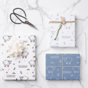 Dusty Blue Sheep Eid Mubarak Kids Wrapping Paper Sheets