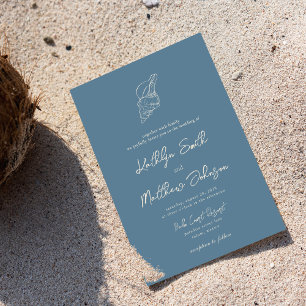 Dusty Blue Shell Beach Ocean Destination Wedding Invitation