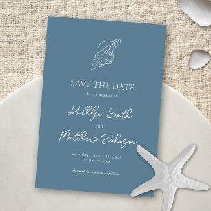 Dusty Blue Shell Beach Ocean Destination Wedding Save The Date