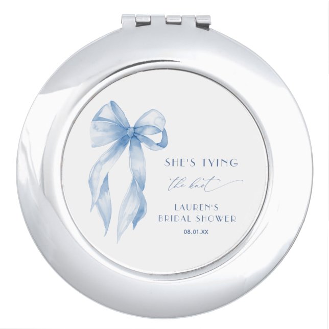 Dusty Blue She's Tying The Knot Bow Bridal Shower Compact Mirror (Front)