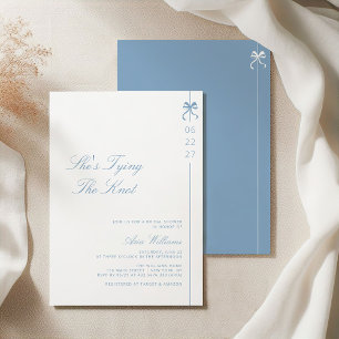 Dusty Blue She's Tying The Knot Bow Bridal Shower Invitation