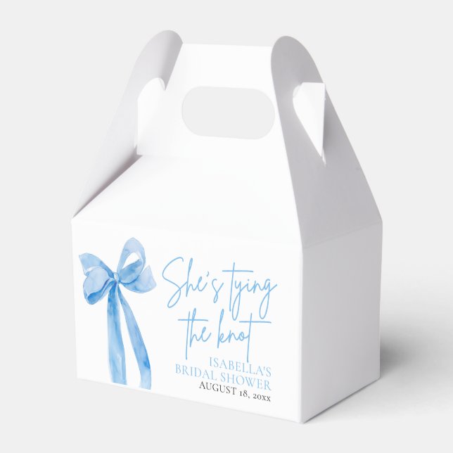 Dusty Blue She's Tying the Knot Bridal Shower Favor Boxes (Front Side)