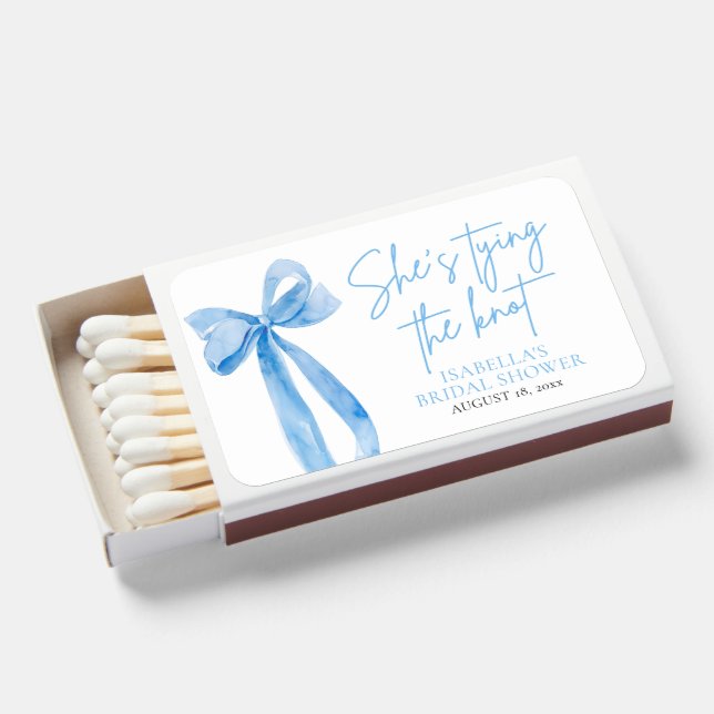 Dusty Blue She's Tying the Knot Bridal Shower  Matchboxes (Front Open)