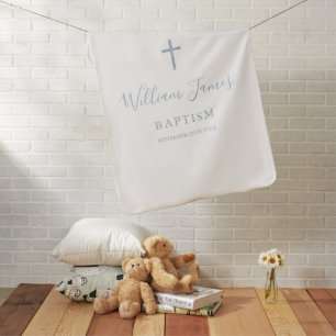 Dusty Blue Signature Script Baptism Christening Baby Blanket