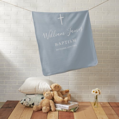 Dusty Blue Signature Script Baptism Christening Baby Blanket