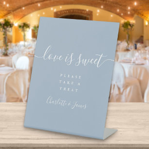 Dusty Blue Signature Script Love Is Sweet Favor Pedestal Sign