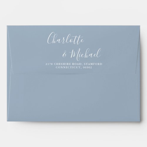 Dusty Blue Signature Script String Lights Wedding Envelope