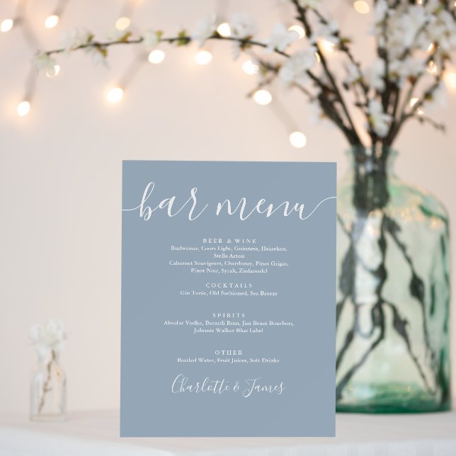 Dusty Blue Signature Script Wedding Bar Menu Sign (In Situ (Wedding))
