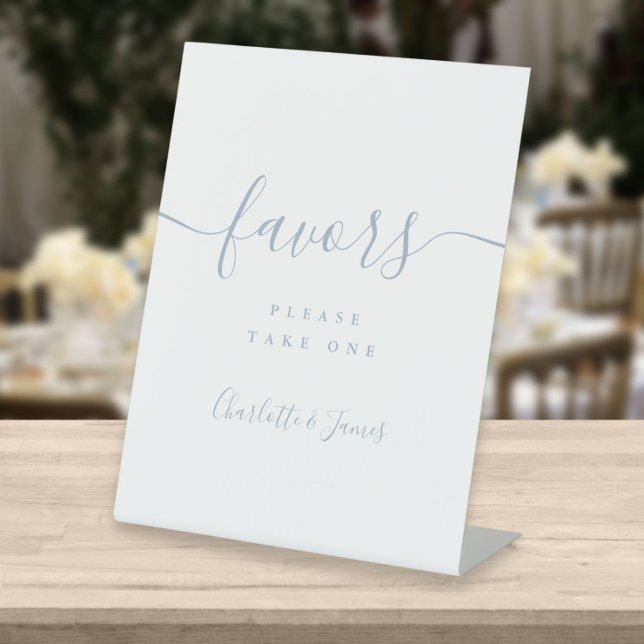 Dusty Blue Signature Script Wedding Favors Table Pedestal Sign (Creator Uploaded)