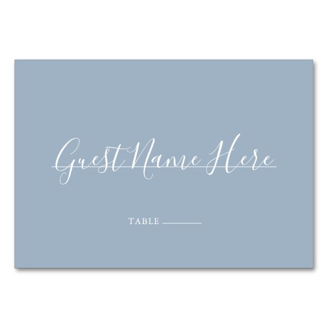 Dusty Blue Signature Script Wedding Place Card (Front)