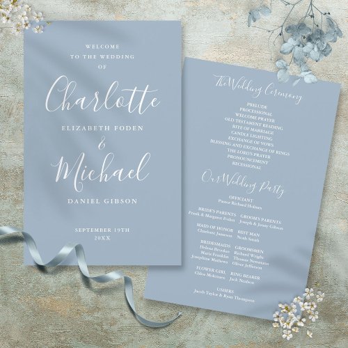 Dusty Blue Signature Script Wedding Program