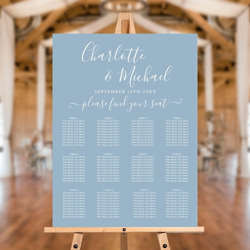 Dusty Blue Signature Script Wedding Seating Chart Foam Board