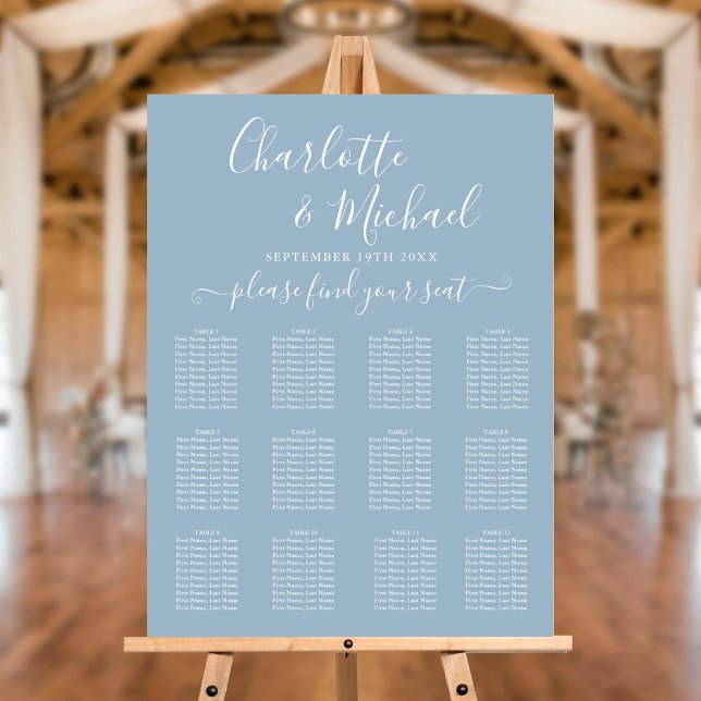 Dusty Blue Signature Script Wedding Seating Chart Foam Board (Creator Uploaded)