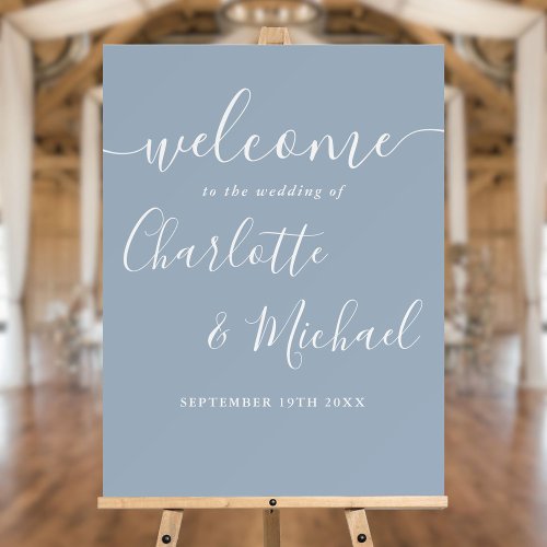 Dusty Blue Signature Script Wedding Welcome Sign