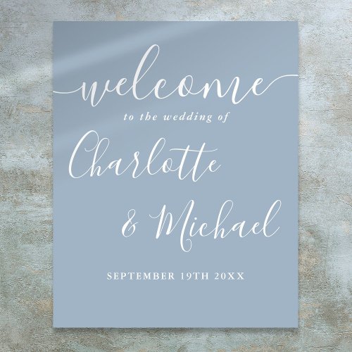 Dusty Blue Signature Script Wedding Welcome Sign