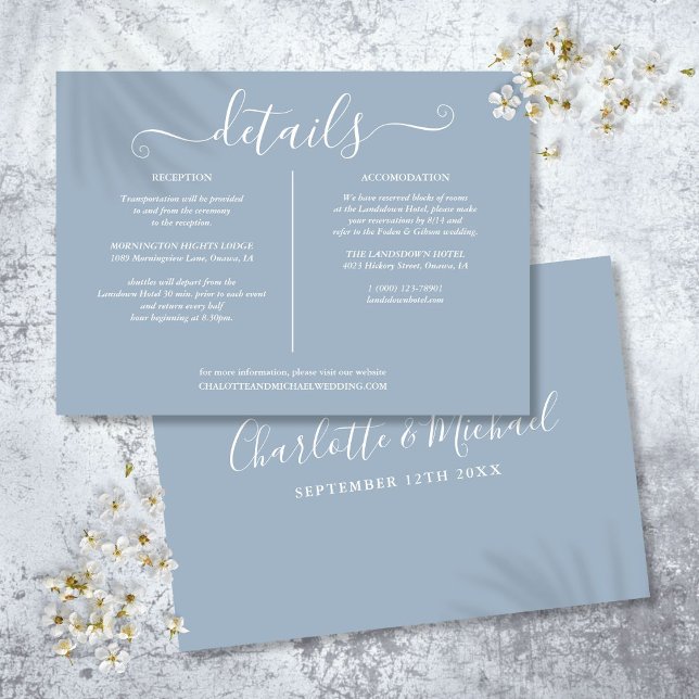 Dusty Blue Signature Wedding Details Information Enclosure Card (Dusty Blue Signature Wedding Details Information Enclosure Card)