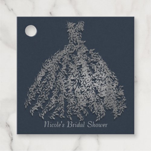 Dusty Blue Silver Botanical Dress Bridal Shower Favor Tags