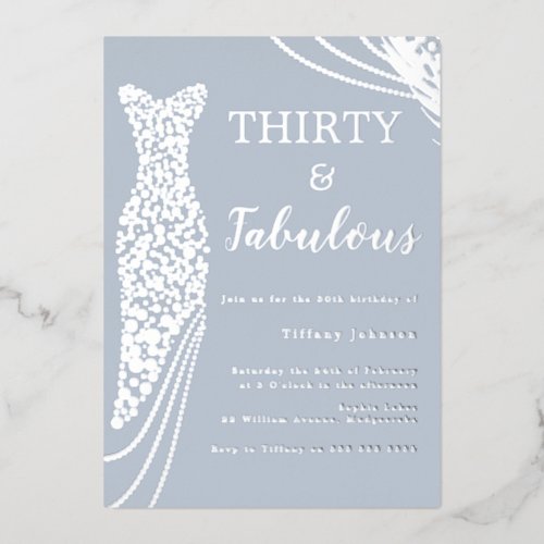 Dusty Blue & Silver Classic Elegant 30th Birthday