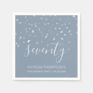 Dusty Blue Silver Confetti 70th Birthday Party Napkins