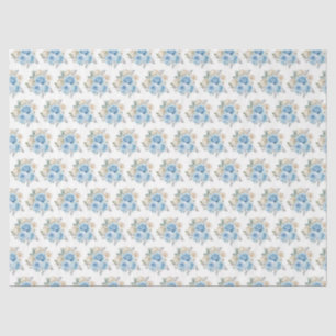 Dusty Blue Silver Elegant Flowers Tissue Paper