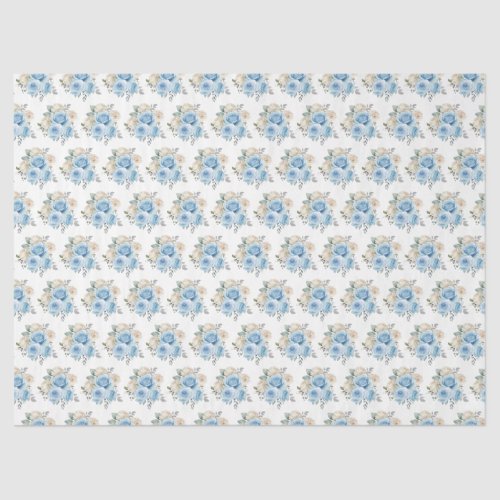 Dusty Blue Silver Elegant Flowers Tissue Paper