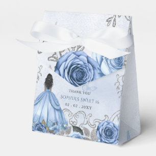 Dusty Blue Silver Floral Princess SWEET 16 Favor Boxes
