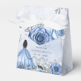 Dusty Blue Silver Floral Princess SWEET 16 Favor Boxes