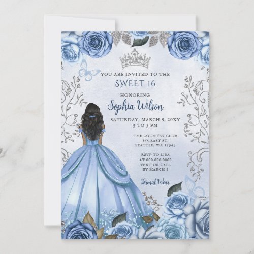 Dusty Blue Silver Floral Princess SWEET 16