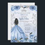 Dusty Blue Silver Floral Princess SWEET 16 Invitation<br><div class="desc">Elegant Dusty Blue Silver Butterfly Floral Princess Sweet 16 Invitation</div>