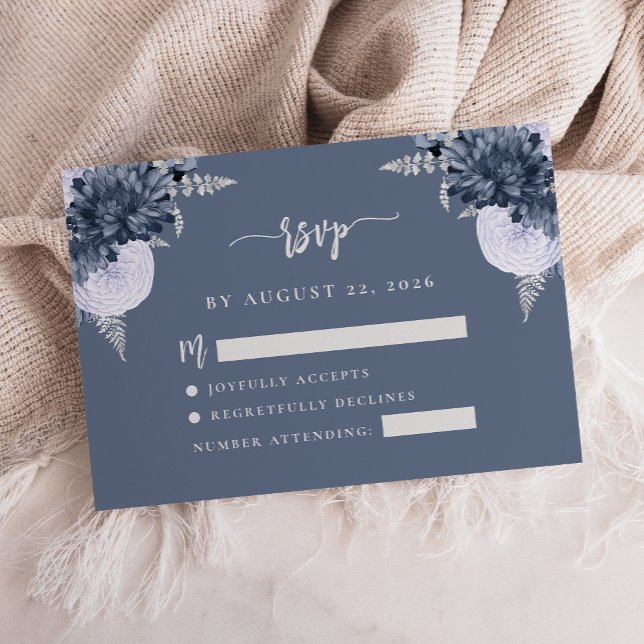 Dusty Blue Silver Floral Script Wedding RSVP Enclosure Card (Creator Uploaded)