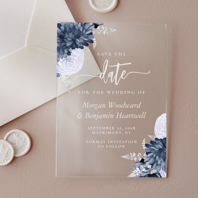 Dusty Blue Silver Floral Wedding Save the Date (Creator Uploaded)