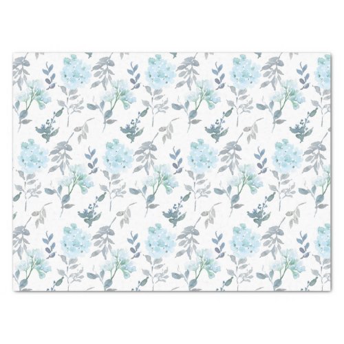 Dusty Blue  Silver Florals  Watercolor Tissue Paper