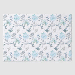 Dusty Blue & Silver Florals Watercolor Tissue Paper