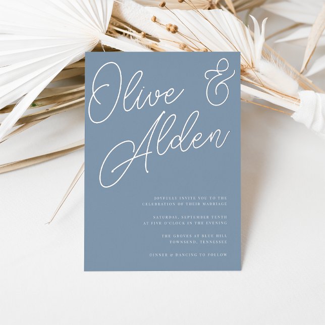Dusty Blue | Silver Foil Script Wedding Invitation (Creator Uploaded)