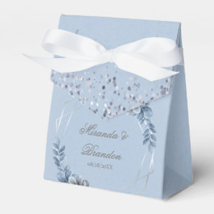 Dusty Blue Silver Geometric Floral Wedding  Favor Boxes