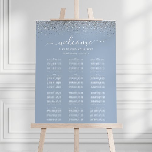 Dusty Blue Silver Glitter 12_Table Wedding Seating Foam Board