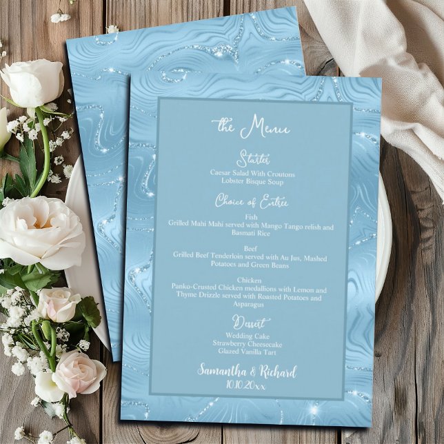 Dusty Blue Silver Glitter 5x7" Wedding Menu (Creator Uploaded)