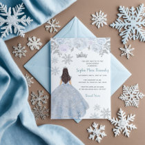 Dusty Blue Silver Glitter Dress Winter Quinceañera Invitation