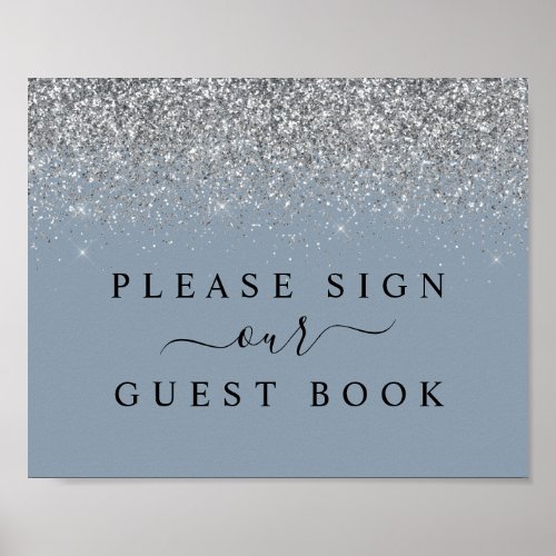 Dusty Blue  Silver Glitter Guest Book Sign