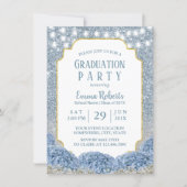 Dusty Blue & Silver Glitter Ombre Graduation Party Invitation (Front)