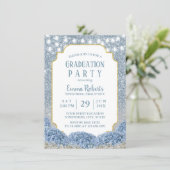 Dusty Blue & Silver Glitter Ombre Graduation Party Invitation (Standing Front)