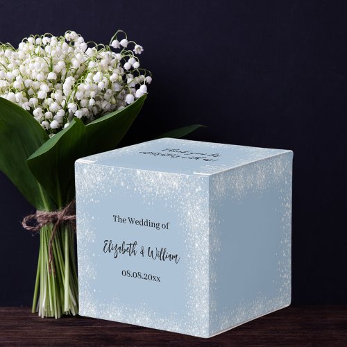 Dusty blue silver glitter wedding favor boxes