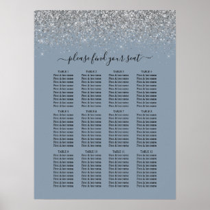 Dusty Blue & Silver Glitter Wedding Seating Chart