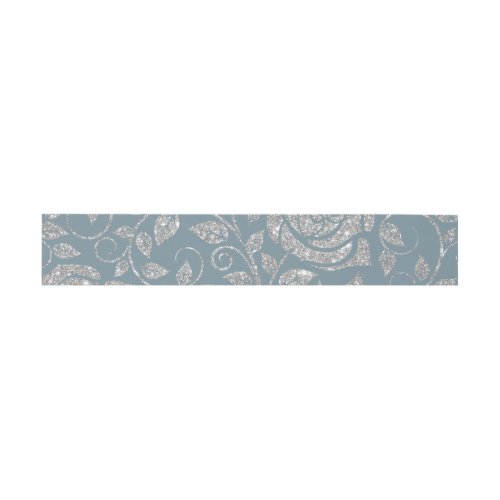 Dusty Blue Silver GlitterFloral  Invitation Belly Band