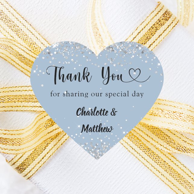 Dusty blue silver heart thank you wedding heart sticker (Creator Uploaded)