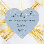 Dusty blue silver heart thank you wedding heart sticker<br><div class="desc">A dusty blue background,  decorated with faux silver glitter.  With the text: Thank you for sharing our special day,  with a small heart.   Personalize and add your names.</div>