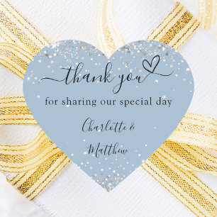 Dusty blue silver heart thank you wedding sticker