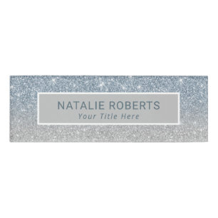 Dusty Blue Silver Makeup Artist Hair Salon Modern Name Tag