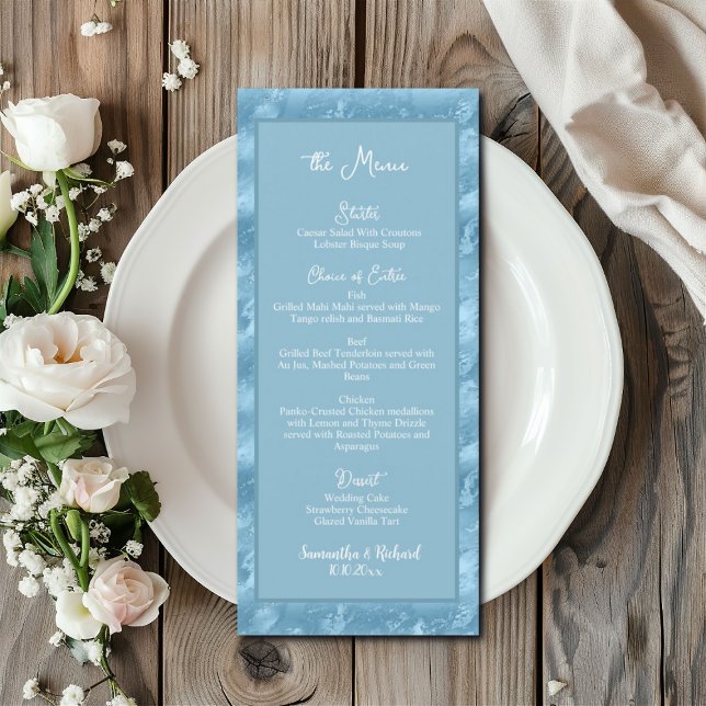 Dusty Blue Silver Marble Glitter 4x9 Wedding Menu  (Creator Uploaded)