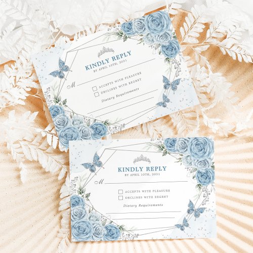 Dusty Blue Silver Quinceanera 15th Birthday RSVP Enclosure Card